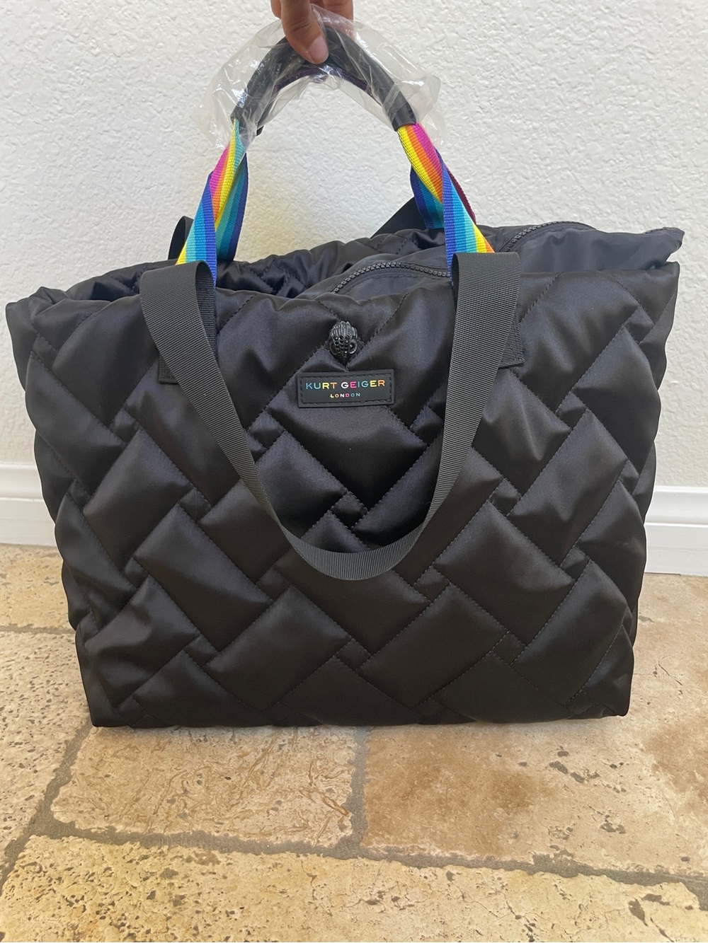 Kurt Geiger Black Quilted Tote with Rainbow Straps - Picture 15 of 15
